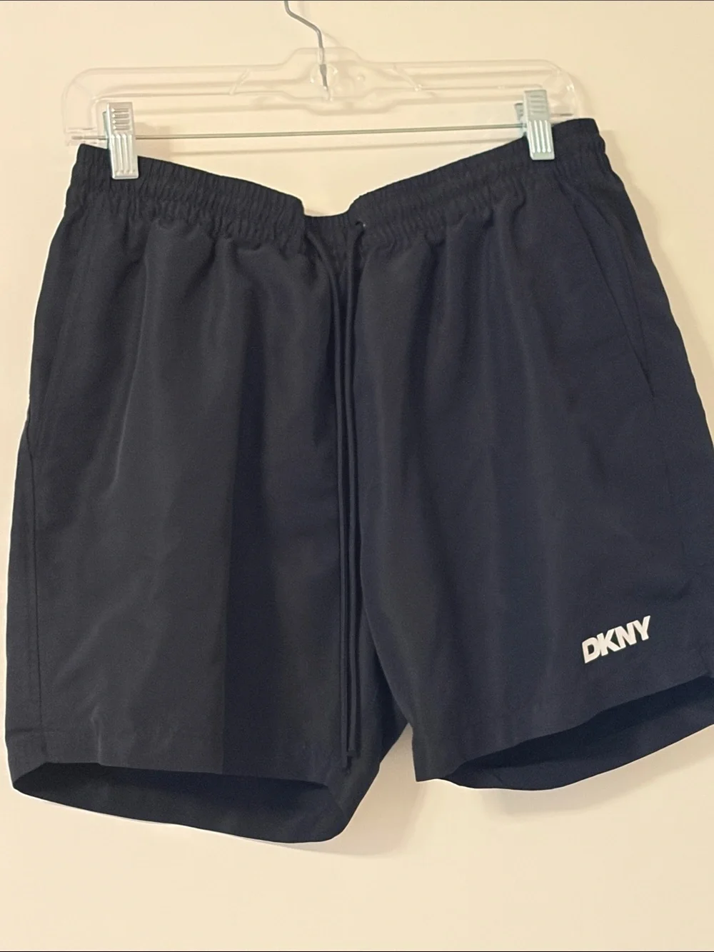 DKNY Men’s Black Athletic Shorts with White Logo